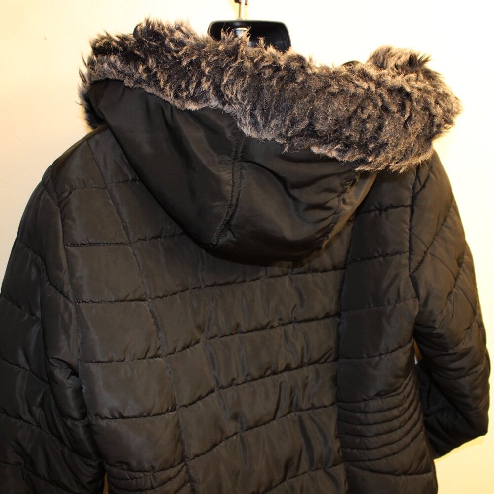 Novish Collection Black Quilted Faux Fur Hooded Puffer Coat Women’s L Long Winte - Picture 8 of 12
